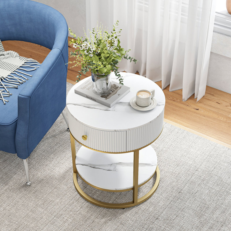 Frame End Table, Calacatta White/Gold, Gold