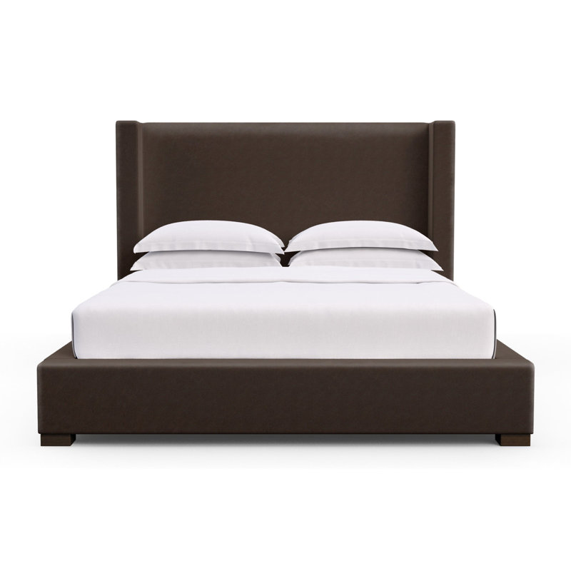 Roxborough Upholstered Wingback Bed, King, Vintage Leather Chocolate, Weathered