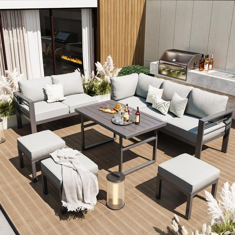 Aluminum Patio Furniture Set With Waterproof Cover, Gray
