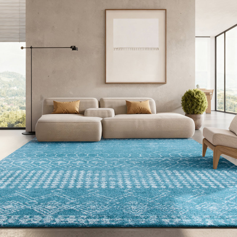Tapis turquoise / bleu Dickerson, Rectangle 8 pi x 10 pi
