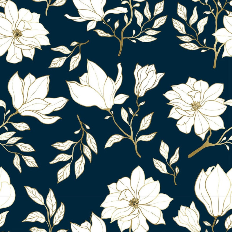 Carreau de papier peint Hidefumi, Fleurs blanches, L 96 po x l 24 po