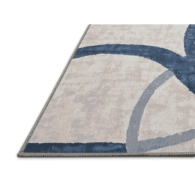 Machine Washable Gray Area Rug, Round 4'