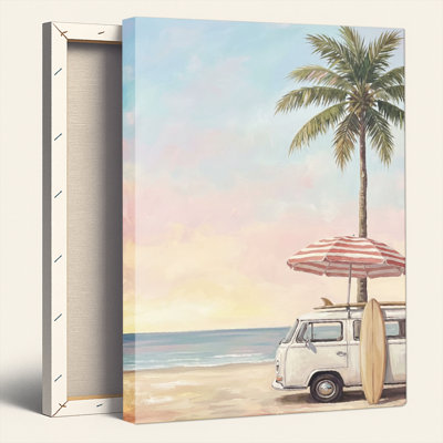 Ensemble de 1 tableau sur toile représentant une camionnette de plage