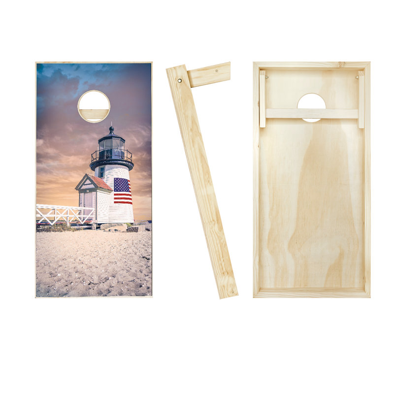 Ensemble de cornhole en bois massif 2 pi x 4 pi Nantucket Island, Rouge / Orange