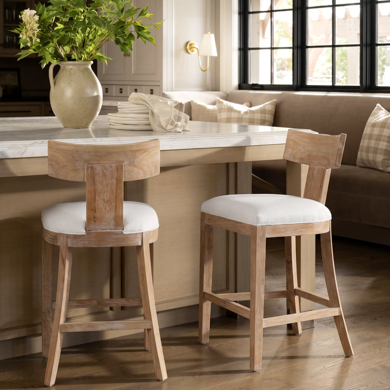 Sipos Fabric Upholstered Counter Stools, Beige