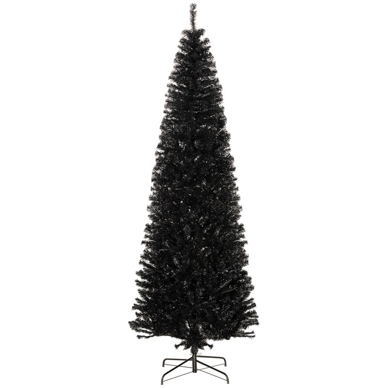 Arbre de Noël artificiel 8 pi avec 1168 pointes, sapin mince, noir, branches réalistes, ignifuge, sapin noir de 8 pi facile à assembler, ignifuge, configuration simple