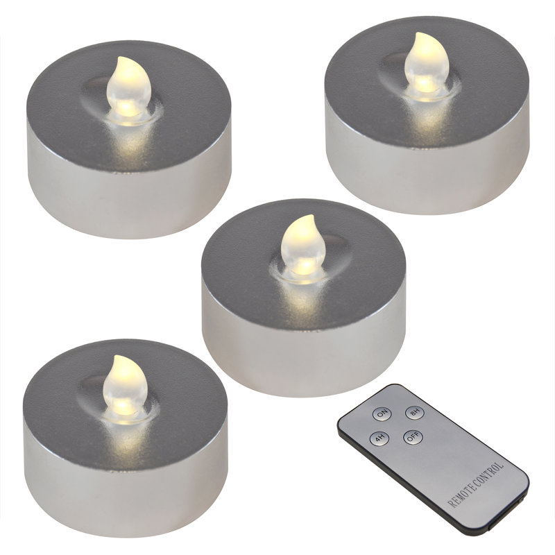 Extra Large Battery Operated Tea Lights with Remote Control, Silver