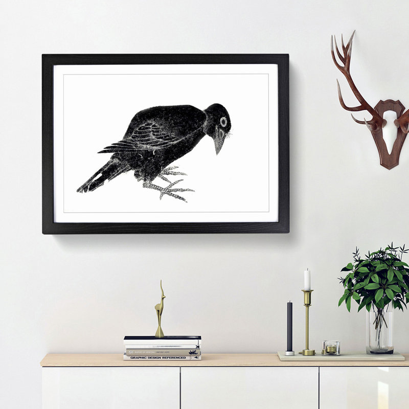 Crow by Katsushika Hokusai - Framed Print, 48cm H x 65cm W x 2cm D, Black Framed