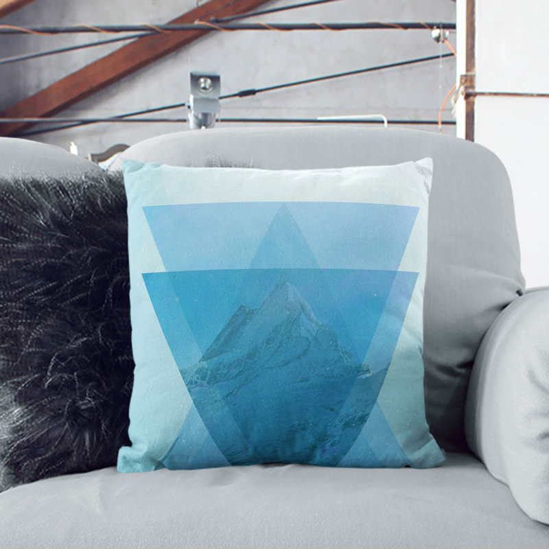 Mountain Triangles Blue Square Throw Cushion, Black, 40cm H x 40cm W x 15cm D