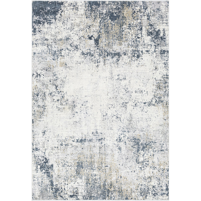 Tapis ivoire / bleu sarcelle Adelene, Rectangle 5 pi x 7 pi 3 po