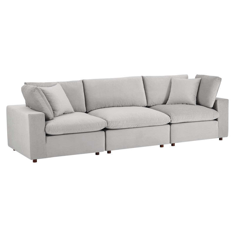 Modway Commix Down Filled Overstuffed Performance Velvet 3-Seater Sofa, Light Gray Velvet