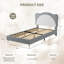 Twin Size Princess Bed Frame - Adjustable Scallop Headboard, Velvet Upholstered, No Box Spring Needed, Blue + White-1543580743-1543580742
