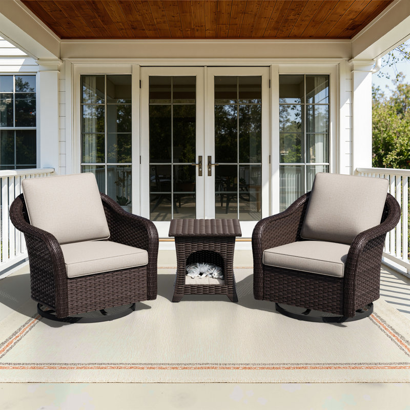 Ensemble de patio pivotant en osier 3 pièces avec table pour animal de compagnie, Beige