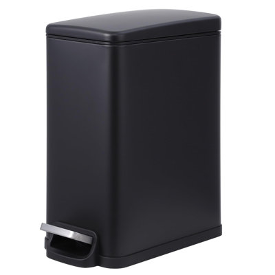 Petite poubelle de salle de bain avec couvercle, 10 litres / 2,6 gallons en acier inoxydable avec seau intérieur amovible et pédale, noir