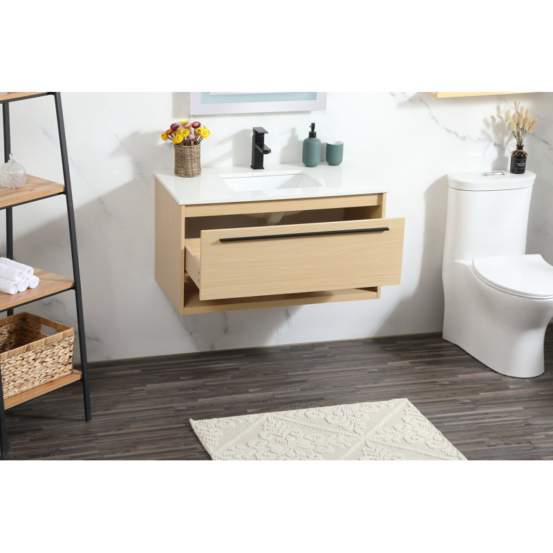Roman 36'' Single Bathroom Vanity with Engineered Marble Top, Maple