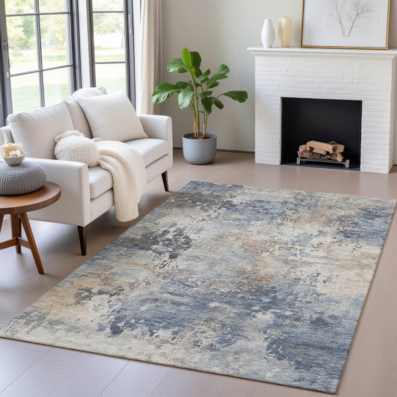Tapis intérieur / extérieur lavable à la machine Xhevrie, Rectangle 9 pi x 12 pi