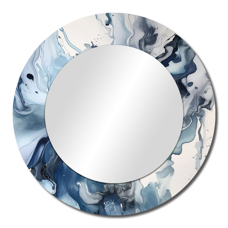 Blue and Grey Ethereal Elixir II - Abstract Decorative Mirror, Modern Round Wall Mirror, Printed Metal Art, 23" x 23"
