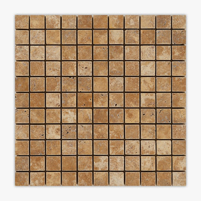 Yellow Tumbled 1x1 Square Travertine Mosaic