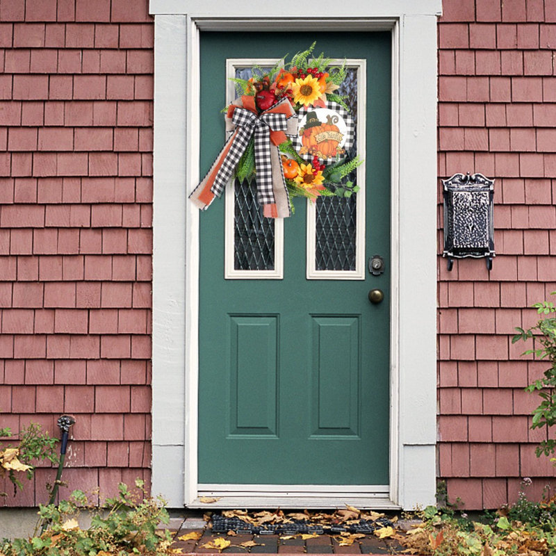 Couronnes d'automne de tournesol de citrouille de 1 PCS pour porte d'entrée, décor d'automne, mur de porche, décor intérieur extérieur