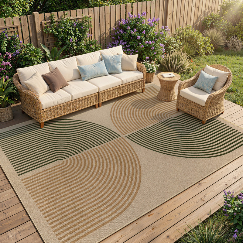 Narze Modern Easy Jute Machine Washable Outdoor Rug with Non-Slip Backing for RV, Backyard, Patio，Balcony, Rectangle 9' x 12'