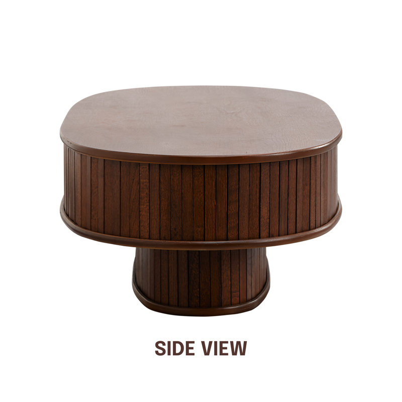 NTC STREAM DOU Coffee Table Modern Double-Layer Oval Wooden Center Table with Vertical Groove Design, Stylish Living Room Decor, Contemporary Minimalist Style for Home and Office, Easy Assembly