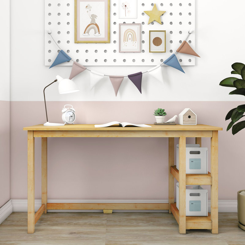 Grand bureau avec tablettes Lalitha, Bois naturel
