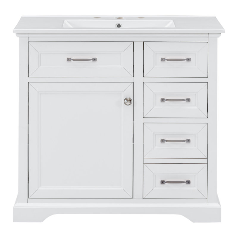 Ensemble de meuble-lavabo 36 po avec lavabo sous-comptoir en céramique et rangement à fermeture en douceur, Blanc