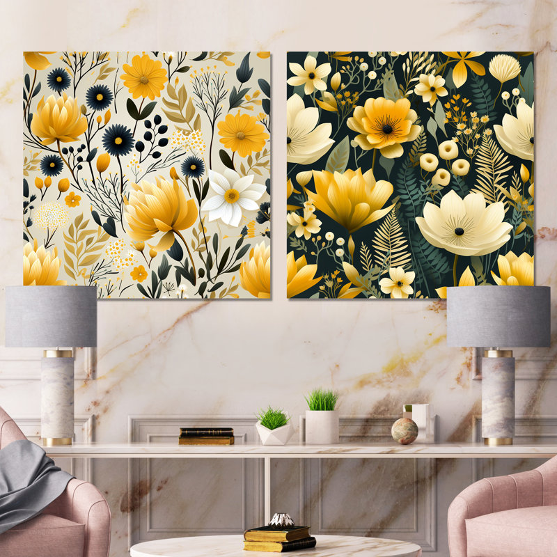 Ensemble de salon Harpersville - Abstract Botanicals Wall Art, Toile tendue, H 16 po x l 33 po x P 1 po
