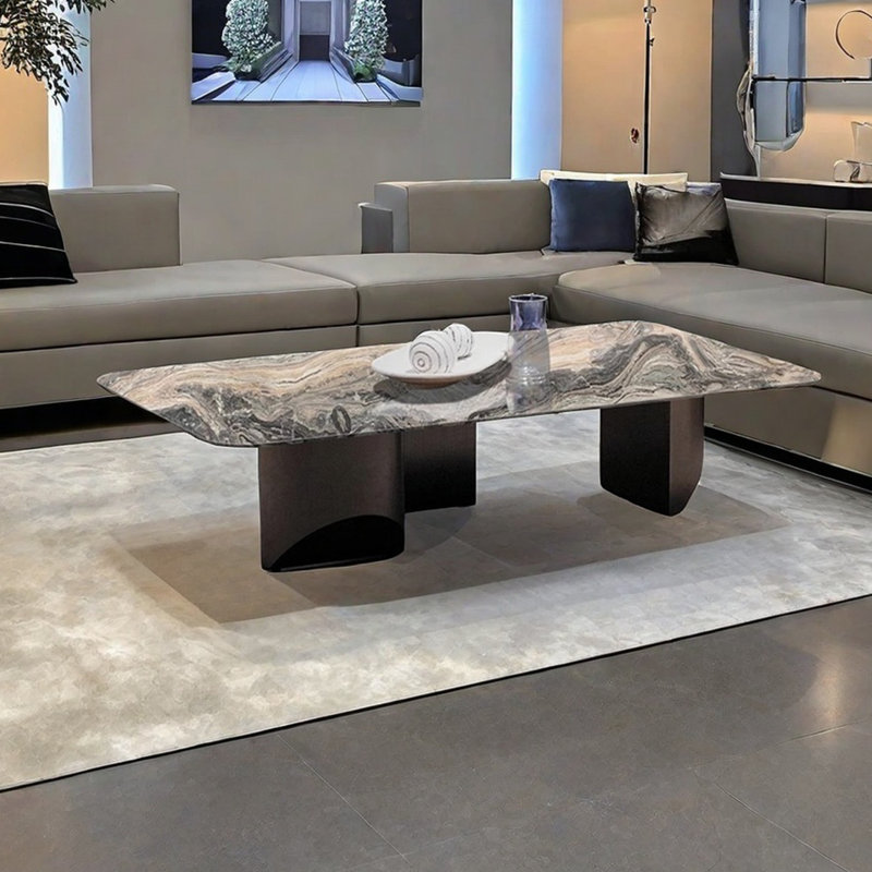 Stainless steel marble floating coffee table, 15" H x 47.2" L x 23.6" W