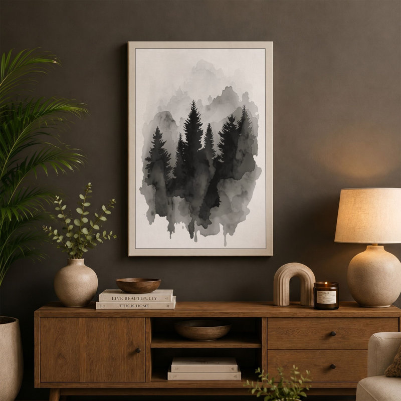 Quiet Northern Forest Scandinavian - Wrapped Canvas, 18x12 - 45.7 x 30.5 cm, Terracotta Border