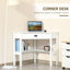 Bureau d'écriture triangulaire blanc doux avec tiroir et tablettes, poste de travail d'angle compact de 29,5 pouces