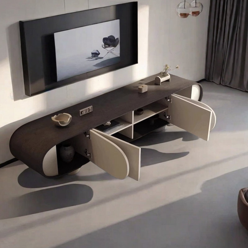 Meuble télé avec tablettes de rangement en bois fumé