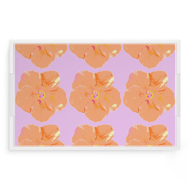 Plateau décoratif rectangulaire en acrylique Hibiscus, H 2 po x l 22,5 po x P 14,5 po, Lilas