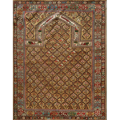 Antique Caucasian Tribal Geometric Islamic Prayer Rug