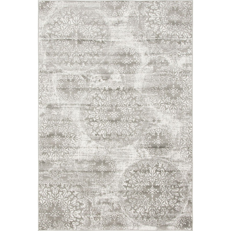 Tapis gris tissé à la machine Oneita, Rectangle 4 pi x 6 pi