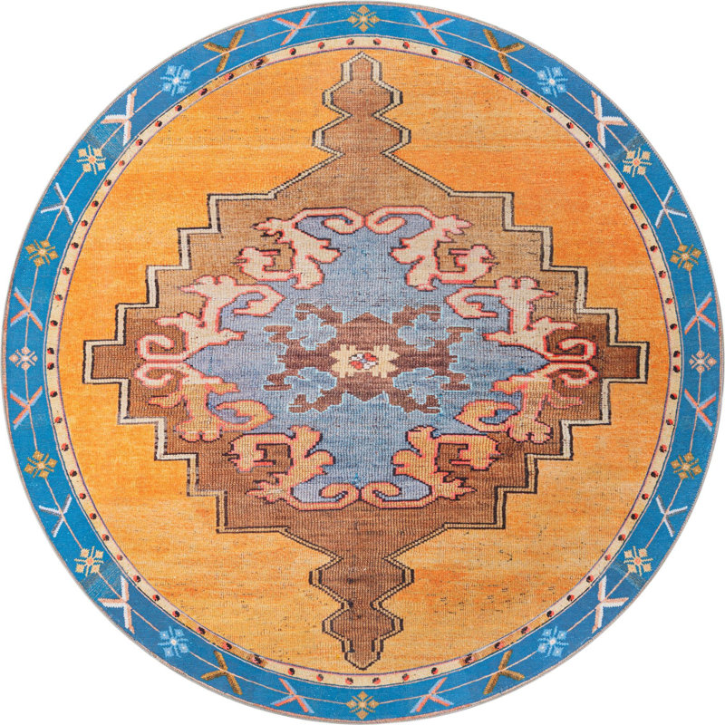 Oppie Chenille Oriental Indoor Rug, Round 7'7"