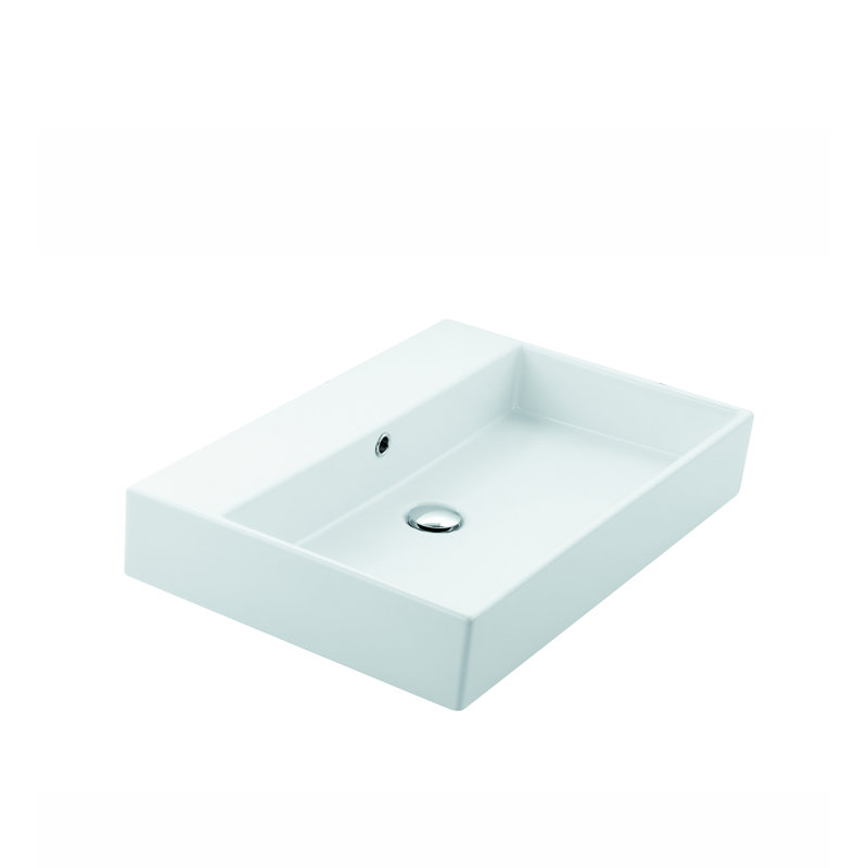 WS Bath Collections Unlimited 18.3'' Ceramic Square Bathroom Sink with Overflow, Glossy White, No Hole