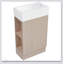 Meuble-lavabo en bois naturel avec lavabo, plateau en céramique durable, tablette réglable, orientation vers la gauche ou vers la droite