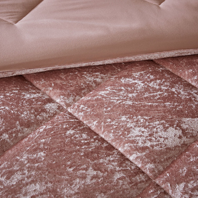 Ensemble d'édredon très grand en velours écrasé - Literie de luxe matelassée avec coussin décoratif, Rosé
