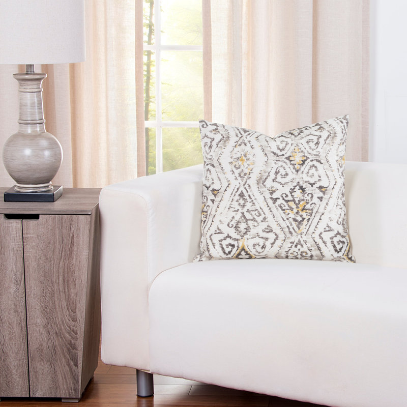 Geometric Linen Reversible Throw Pillow, Yellow/Gray/Off White, 26" x 26"