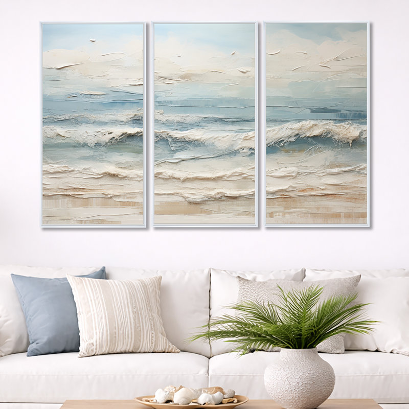 Robitaille - Ensemble d'art mural plage, H 40 po x l 60 po x P 1 po, Cadre flottant blanc