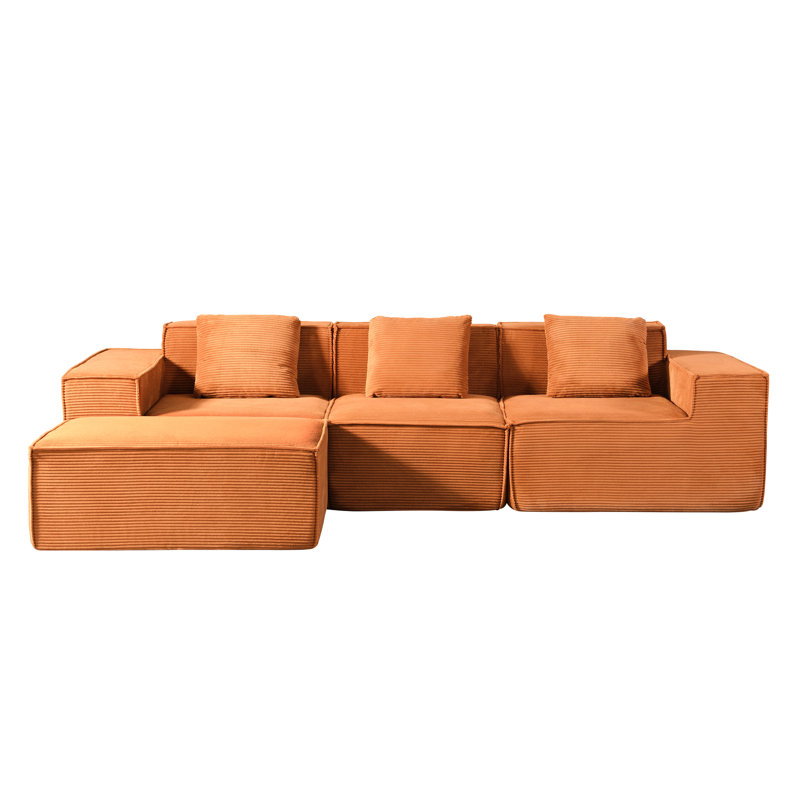 Canapé modulaire rouge et orange en velours côtelé modulaire en forme de L spacieux et multifonctionnel pour salles de jeux