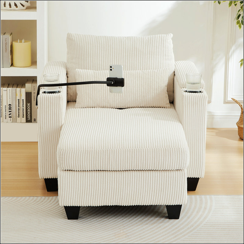 Canapé-lit 37,4 po avec ports USB, Beige