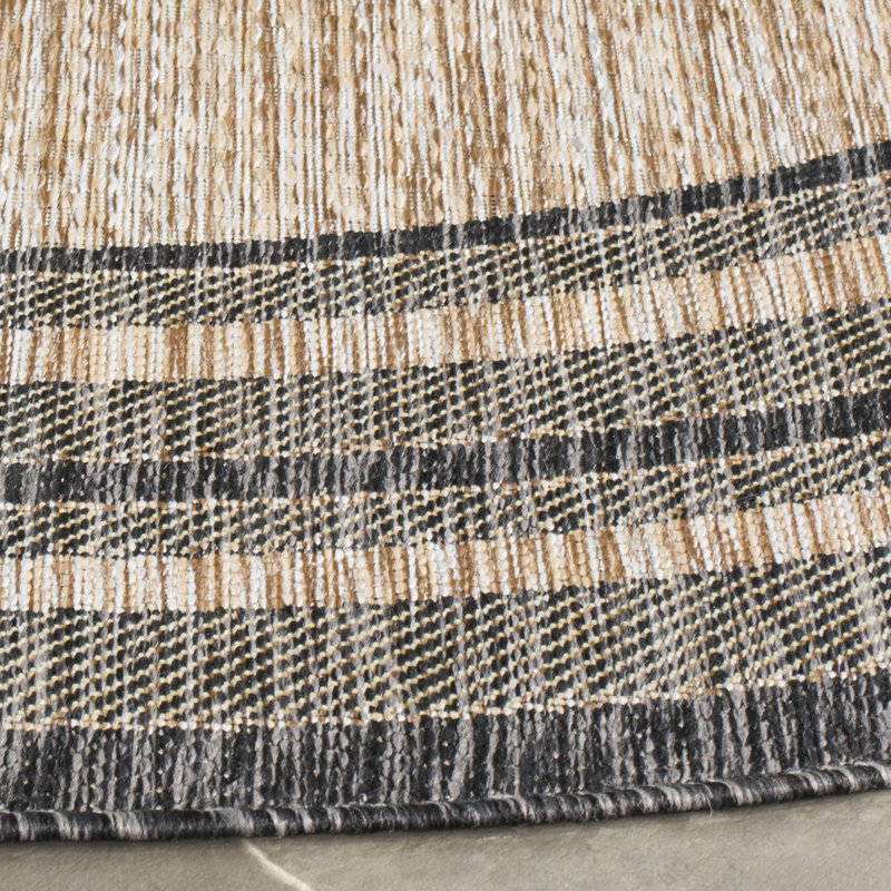 Chapa Machine Woven Striped Area Rug, Round 10', Beige/Black