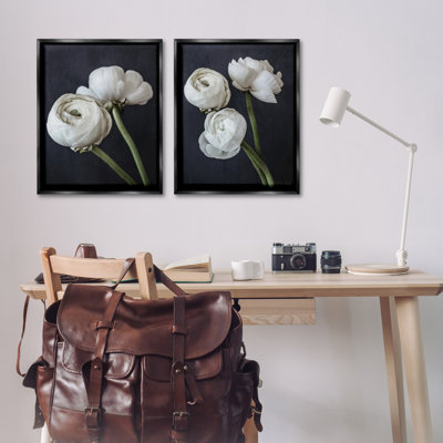 Ensemble de 2 toiles flottantes simples avec pivoines noires et blanches par Jennifer Rigsby