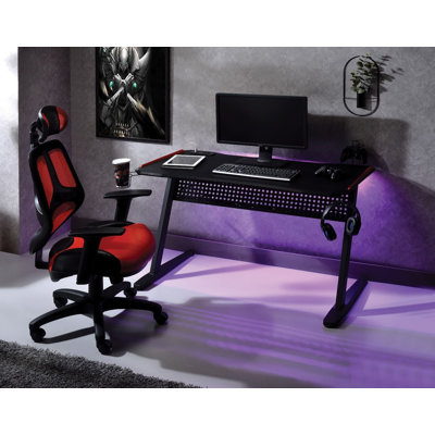 Table de jeu Dragi avec port USB en noir et rouge