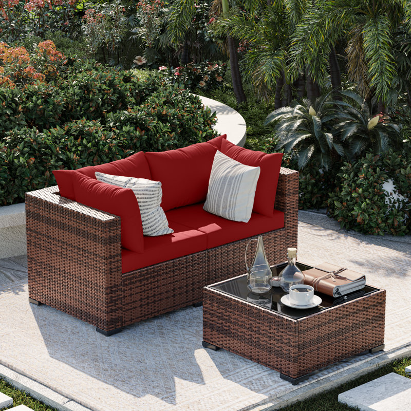 2-Person Outdoor Seating Group With Coffee Table, Burgundy