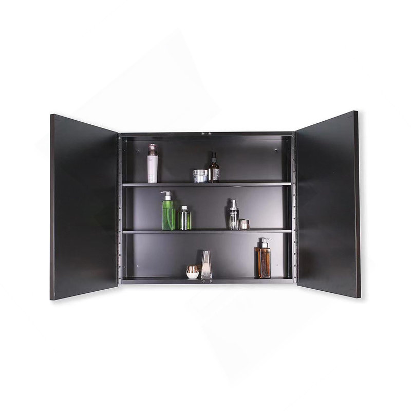 26X30 Inches Black Metal Framed Wall Mount Or Recessed Bathroom Medicine Cabinet With Mirror