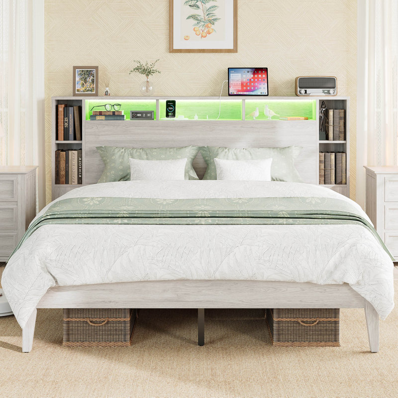 Structure de lit grand en bois avec tête de lit Aeterna