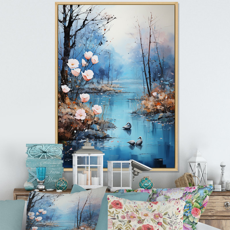«Romantic Serene Floral Waters», reproduction sur toile encadrée, Cadre naturel flottant, H 44 po x l 34 po x P 1,5 po